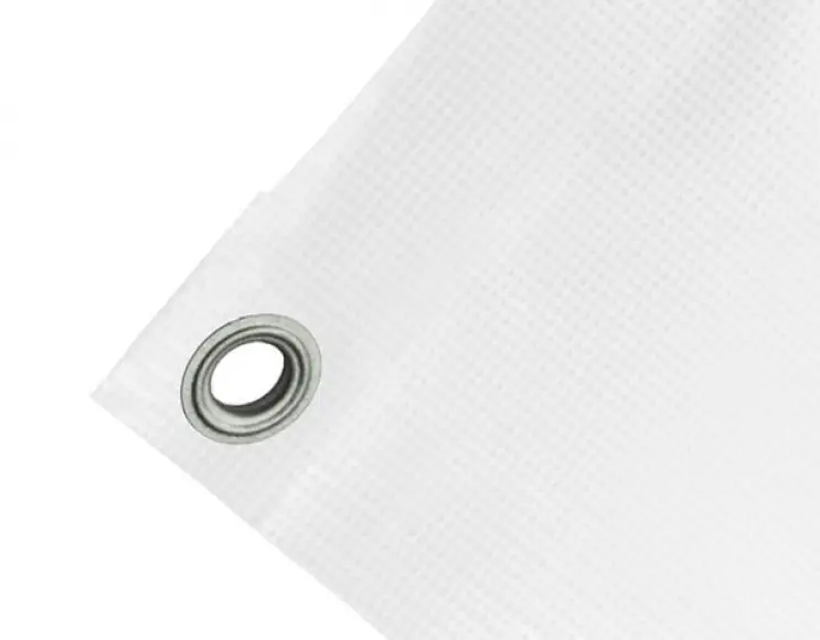Bâche couverture de benne en PVC haute ténacité 400g/m² imperméable, blanche. Œillets 17 mm standards