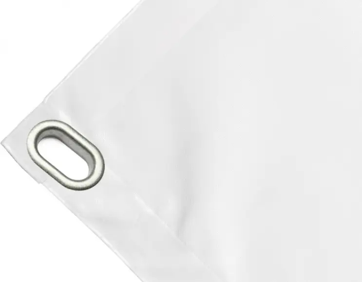 Bâche couverture de benne en PVC haute ténacité 650g/m² imperméable blanche. Œillet 40x20 mm
