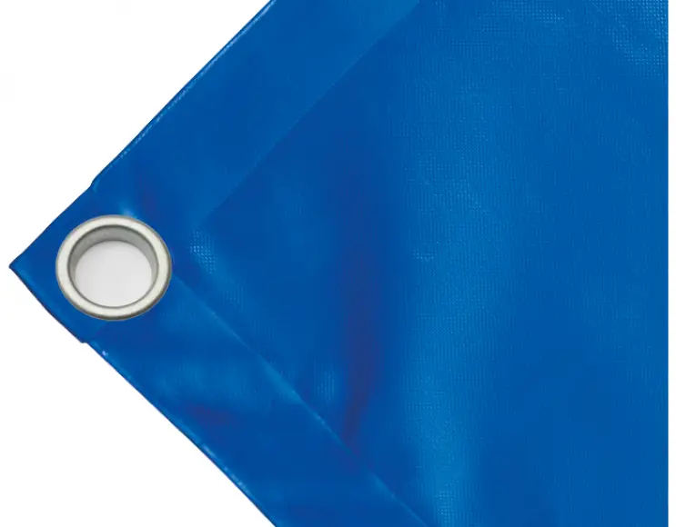 Bâche couverture de benne en PVC haute ténacité 650g/m² imperméable bleue. Œillet 40 mm