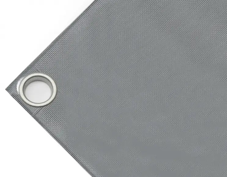 Bâche couverture de benne en PVC haute ténacité 650g/m² imperméable grise. Œillets 40 mm 