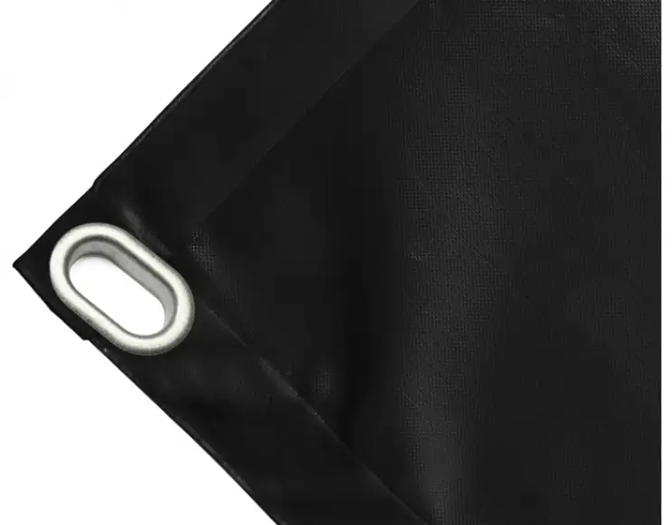 Bâche couverture de benne en PVC haute ténacité 650g/m² noire. Œillet 40x20 mm