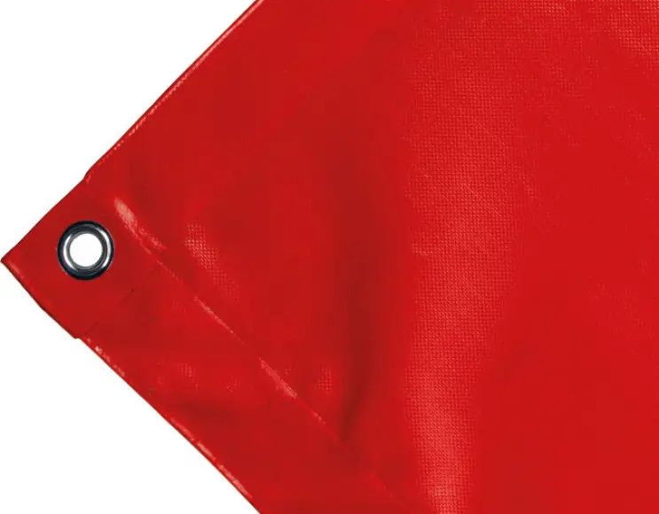 Bâche couverture de benne en PVC haute ténacité 650g/m² imperméable rouge. Œillet 17 mm standard