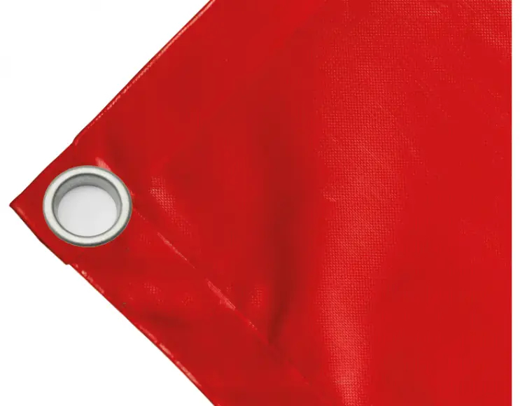 Bâche couverture de benne en PVC haute ténacité 650g/m² imperméable rouge. Œillets 40 mm