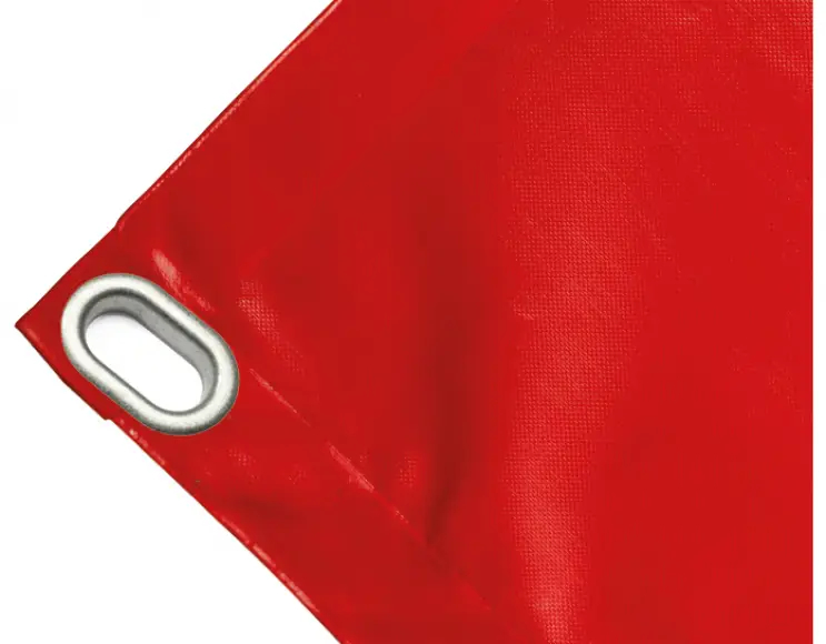 Bâche couverture de benne en PVC haute ténacité 650g/m² imperméable rouge. Œillet 40x20 mm