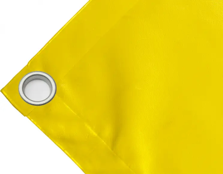 Bâche couverture de benne en PVC haute ténacité 650g/m² imperméable jaune. Œillets 40 mm