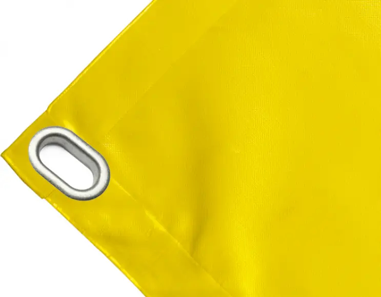 Bâche couverture de benne en PVC haute ténacité 650g/m² imperméable jaune. Œillets ovales 40x20 mm
