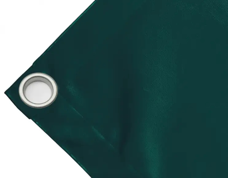Bâche couverture de benne en PVC haute ténacité 650g/m² imperméable verte. Œillets 40 mm