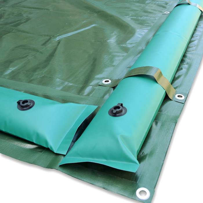 Bâche de couverture piscine en pe 230 gr prédisposée pour boudins d'eau et  avec œillets