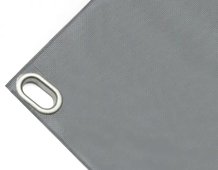 Bâche couverture de benne en PVC haute ténacité 650g/m² imperméable grise. Œillets ovales 40x20 mm