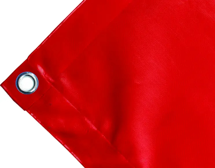 Bâche couverture de benne en PVC haute ténacité 650g/m² imperméable rouge. Œillets ronds 23 mm