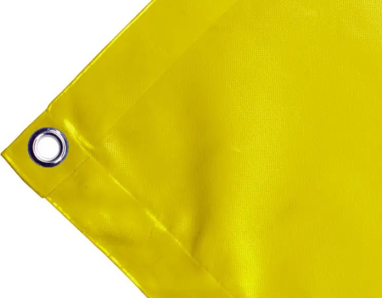 Bâche couverture de benne en PVC haute ténacité 650g/m² imperméable jaune. Œillets ronds 23 mm