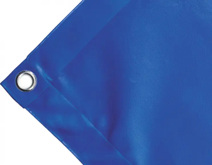 Bâche couverture de benne en PVC haute ténacité 650g/m² imperméable bleue. Œillets ronds 23 mm