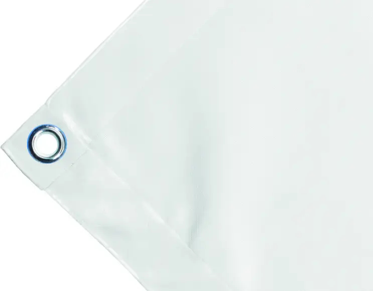 Bâche couverture de benne en PVC haute ténacité, 650 g/m², imperméable, blanche. Œillets ronds 23 mm