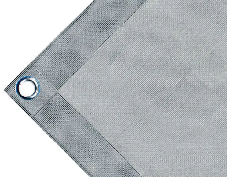 Bâche couverture de benne en PVC haute ténacité poids 280g/m² microperforée, non imperméable, grise. Œillets 23 mm