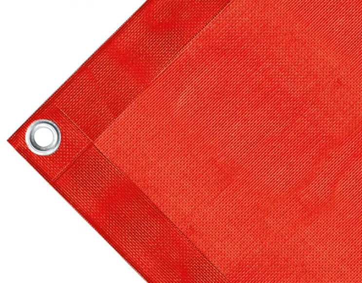 Bache couverture en PVC haute ténacité, poids 280 g / m². Feuille micro-perforée, non imperméable. Couleur rouge Oeillets ronds standard de 17 mm