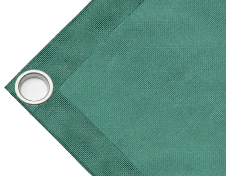 Bâche couverture de benne en PVC haute ténacité, poids 280g/m². Bâche microperforée, non imperméable, vert. Œillets 40 mm